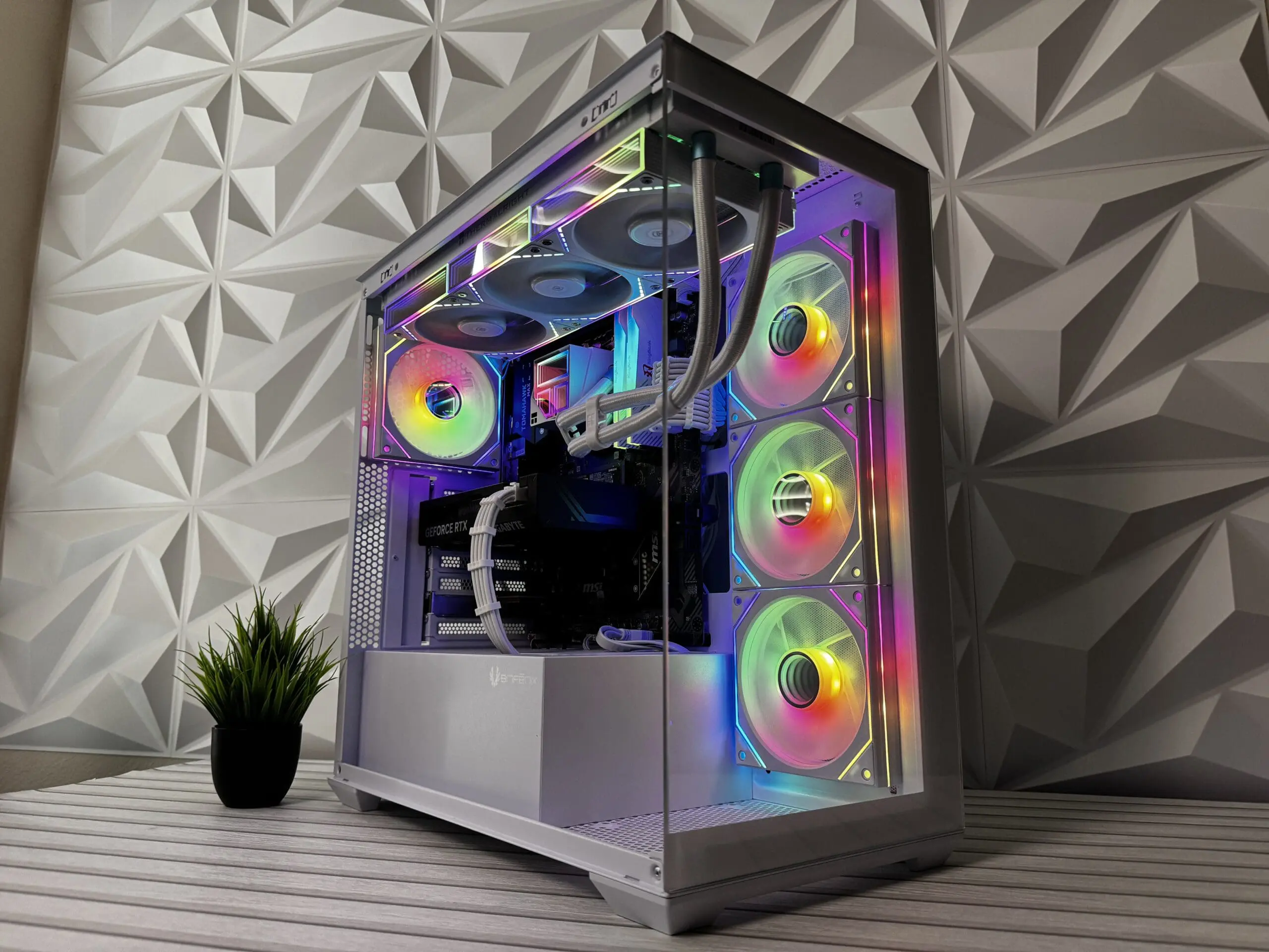 White custom gaming PC build by DkBuildsPC in Orlando with clean cable management