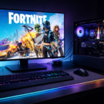 Fortnite gaming setup with RGB highlights