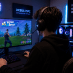 Competitive Fortnite player lowering input delay on a high-performance gaming PC setup.