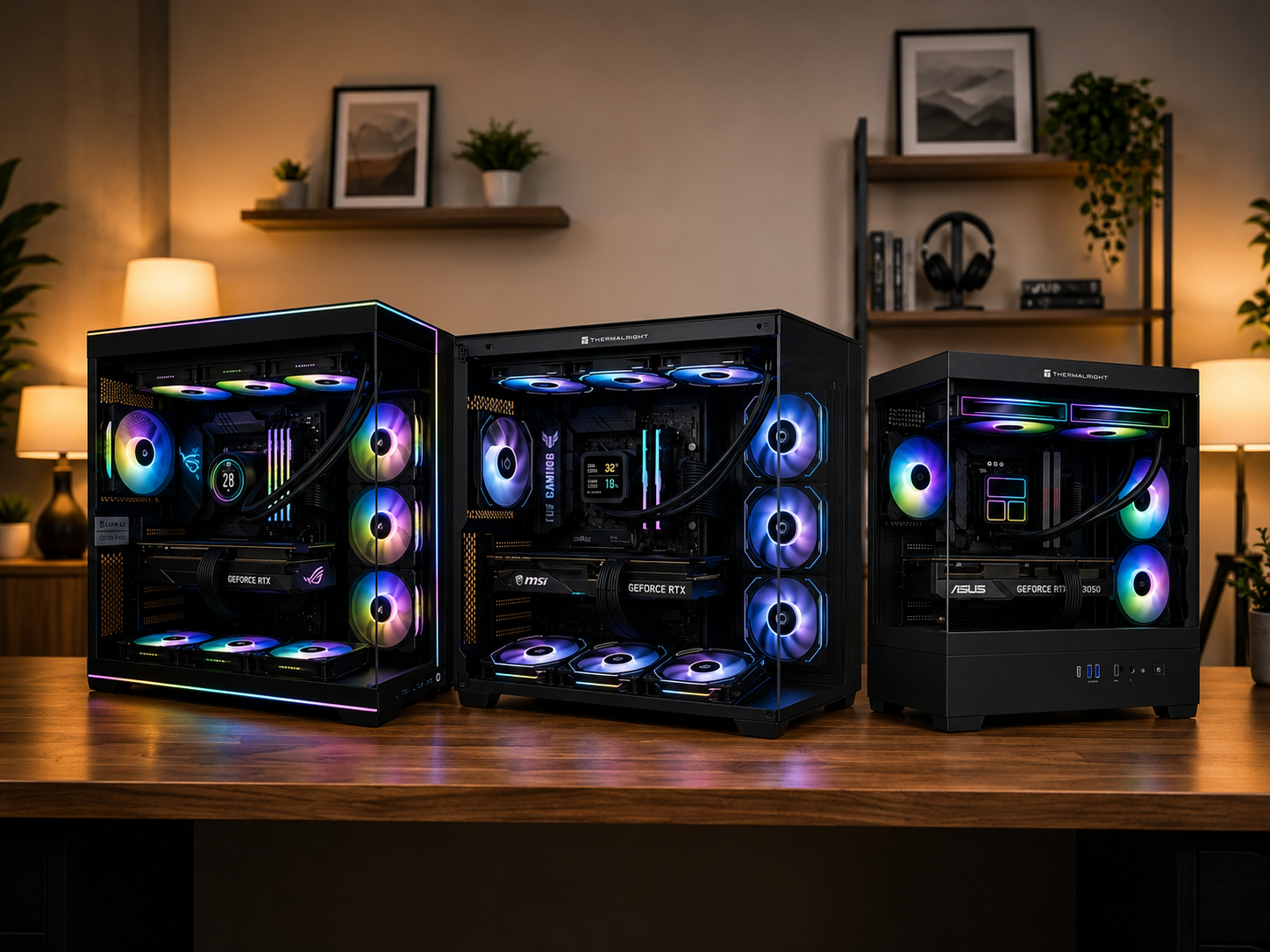 DkBuildsPC recommended gaming PC builds featuring RTX 5060, RTX 5070, and RTX 5080 gaming computers for 1080p, 1440p, and 4K gaming performance.
