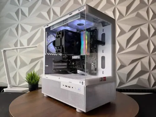 Gaming PC budget friendly with white and RGB aesthetic.