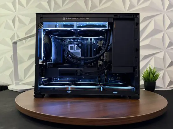 Interior of the DKBPC Performance PC showing cable management and RGB lighting.