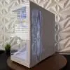 Rear angled view of the DKBPC Signature PC in the white Lian Li Vector V1000X chassis